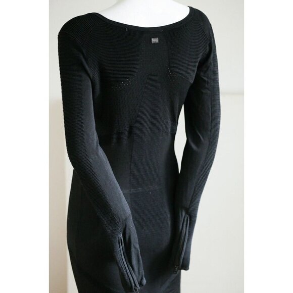 G-Star Women Multi Knit Black Body Con Dress w Zipper Cuffs - Picture 6 of 10